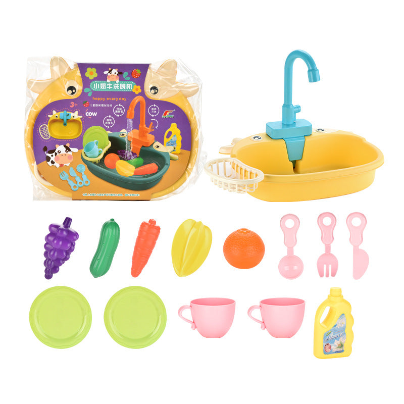 Cross-border children's toy calf dishwasher electric water wash basin play house kitchen toy set wash basin