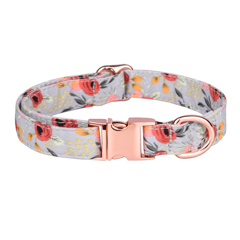 Popular flower-decorated pet collar printed dog collar rose gold buckle engraved cat collar