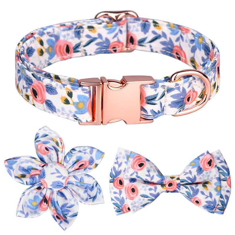 Popular flower-decorated pet collar printed dog collar rose gold buckle engraved cat collar