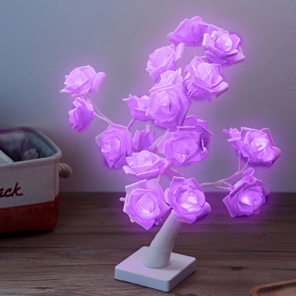 Rose table lamp, small tree lamp, Valentine's Day confession decoration, room and bedroom layout ideas, romantic night light