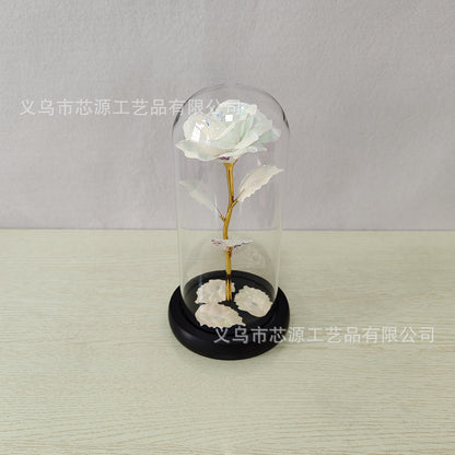 Gold foil rose glass cover luminous led night light simulation immortal flower Christmas Valentine's day gift decoration