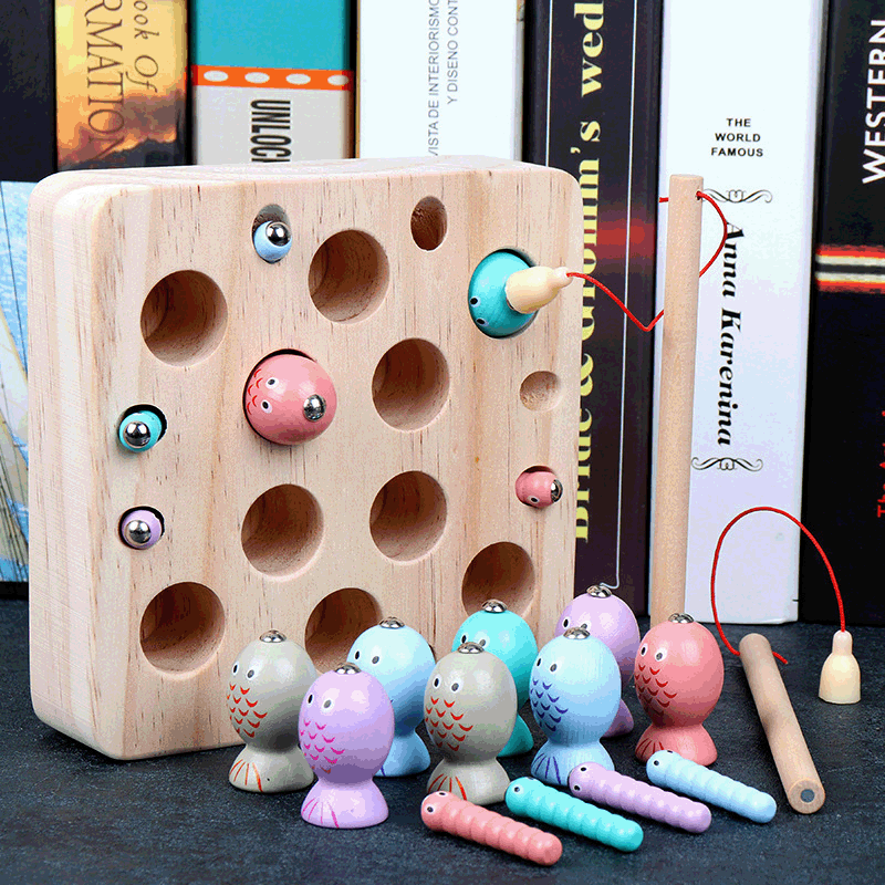 Factory direct selling wooden magnetic fishing toys young children baby hands-on parent-child games kindergarten materials wholesale