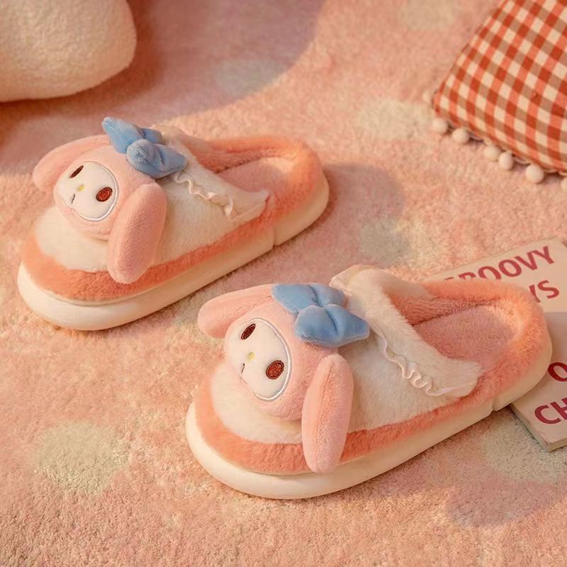 Kuromi Sanrio cotton slippers for girls in winter cute Baotou indoor home non-slip lightweight warm furry shoes