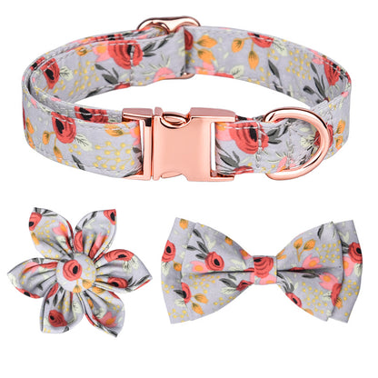 Popular flower-decorated pet collar printed dog collar rose gold buckle engraved cat collar