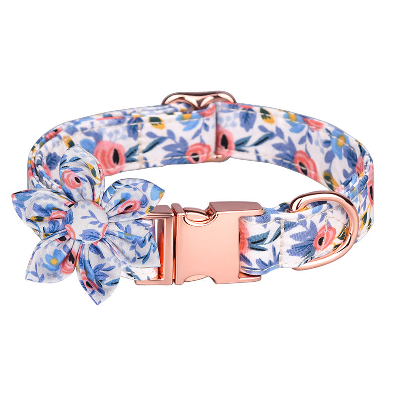 Popular flower-decorated pet collar printed dog collar rose gold buckle engraved cat collar