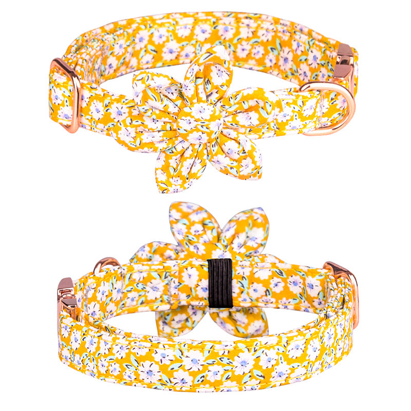 Popular flower-decorated pet collar printed dog collar rose gold buckle engraved cat collar