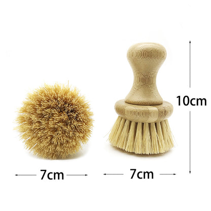 wooden kitchen cleaning brush non-stick oil sisal palm short handle round dish brush wash bowl brush seal pot brush