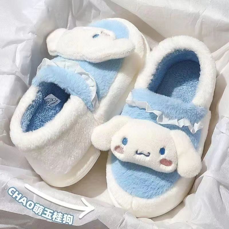 Kuromi Sanrio cotton slippers for girls in winter cute Baotou indoor home non-slip lightweight warm furry shoes