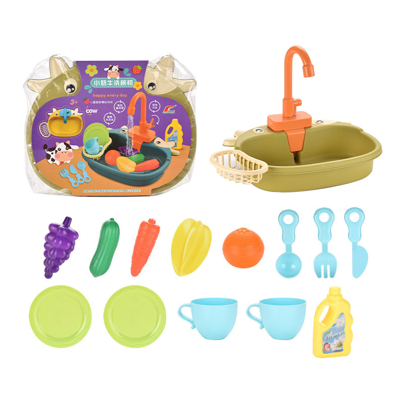 Cross-border children's toy calf dishwasher electric water wash basin play house kitchen toy set wash basin