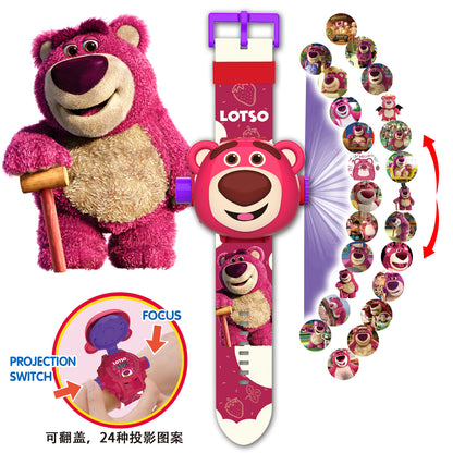 Strawberry Bear Pudding Dog Projection Watch Children Cartoon Electronic Watch Boys and Girls Baby Kindergarten Gift Toy Watch