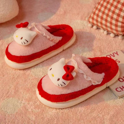 Kuromi Sanrio cotton slippers for girls in winter cute Baotou indoor home non-slip lightweight warm furry shoes