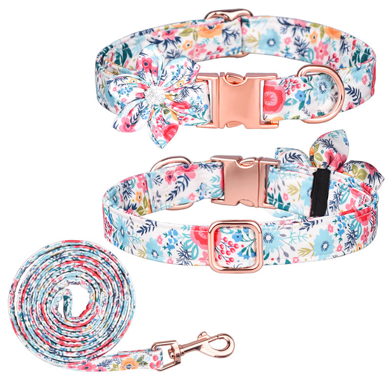 Popular flower-decorated pet collar printed dog collar rose gold buckle engraved cat collar