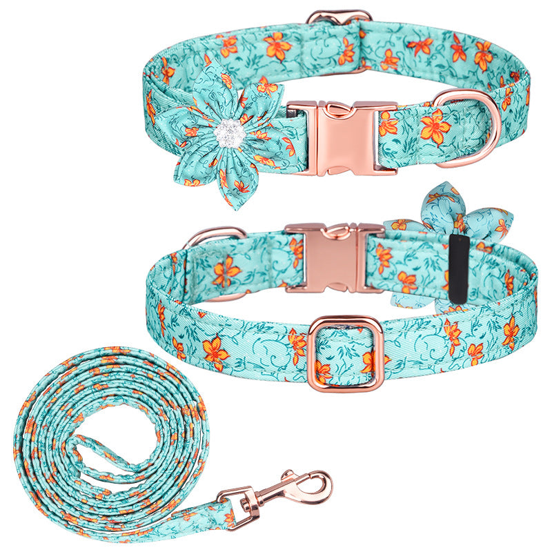 Popular flower-decorated pet collar printed dog collar rose gold buckle engraved cat collar