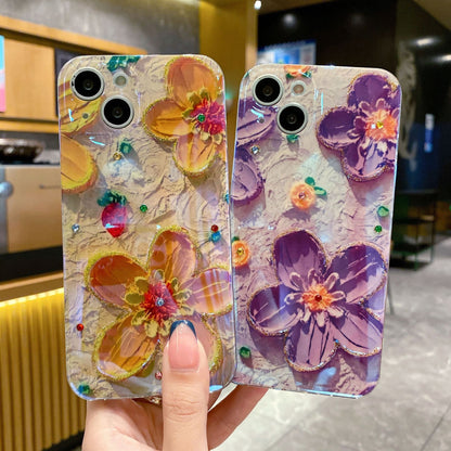 Ins oil painting yellow and purple flowers are suitable for iPhone15 Blu-ray electric drill 13promax Apple 11 mobile phone case XSMAX