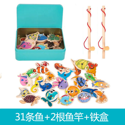 Factory direct selling wooden magnetic fishing toys young children baby hands-on parent-child games kindergarten materials wholesale